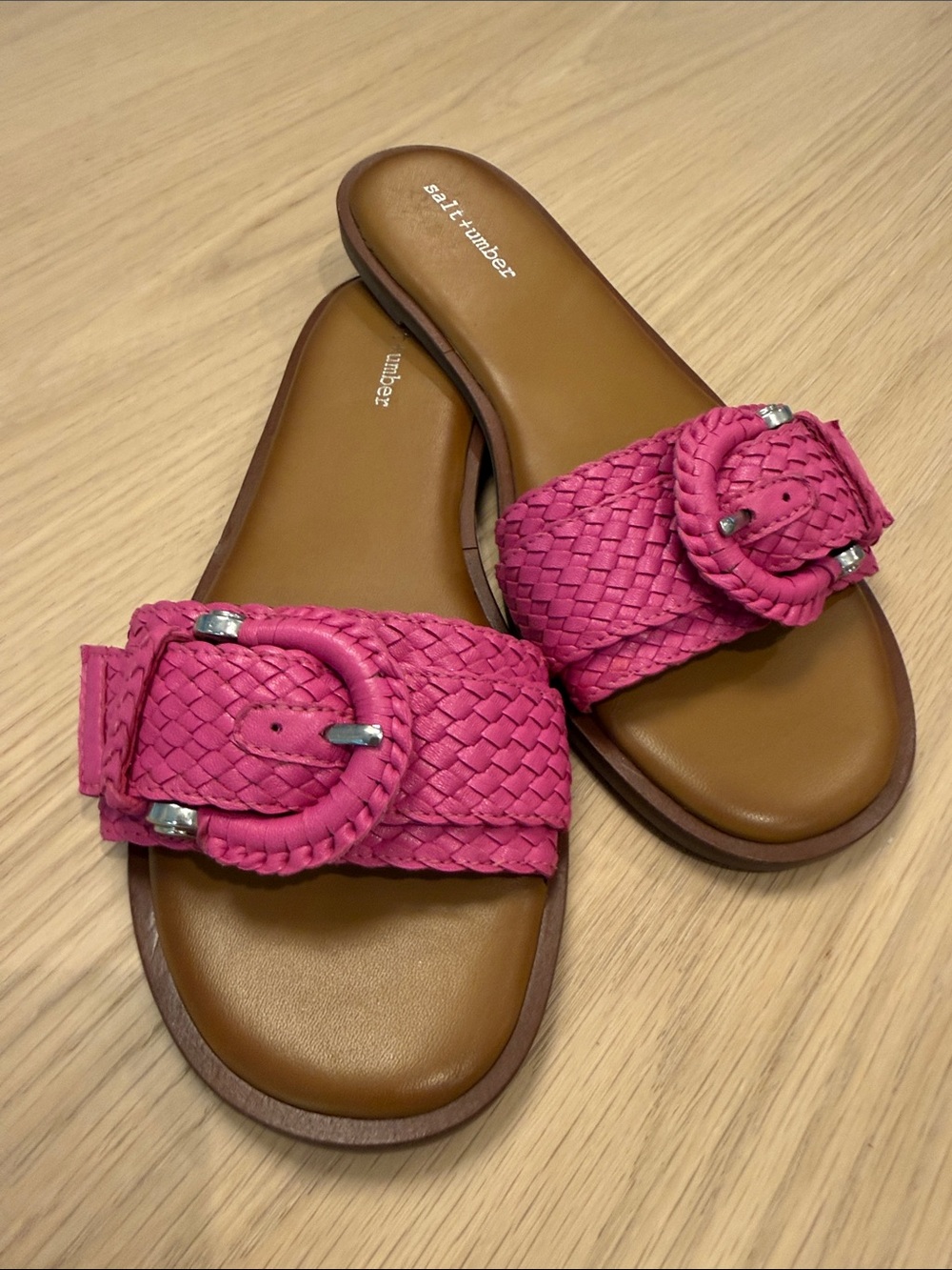 Salt + Umber Braided Pink Slide Sandals with Buckle